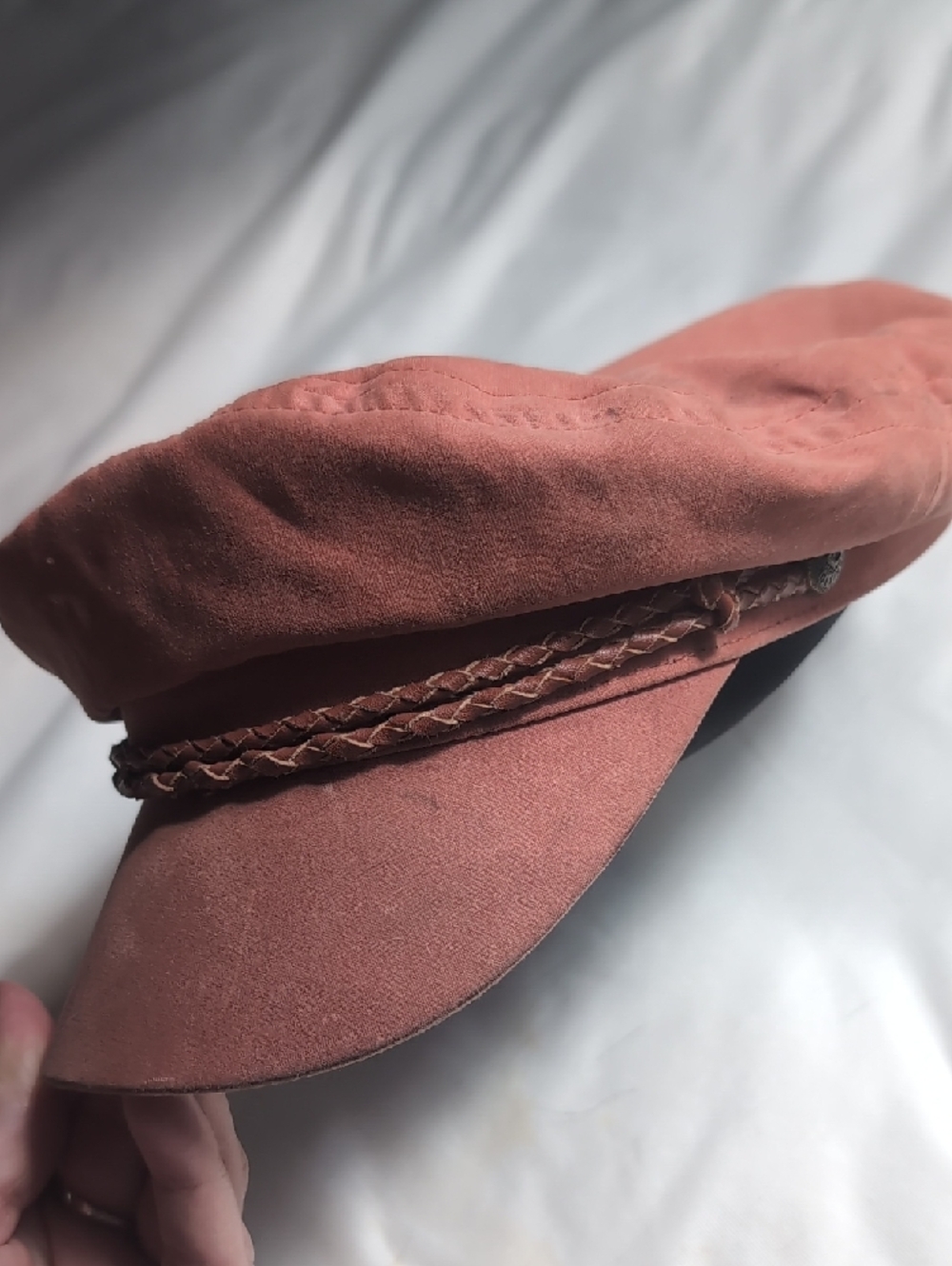 Brixton Coral-Pink Driver Cap with Braid Detail